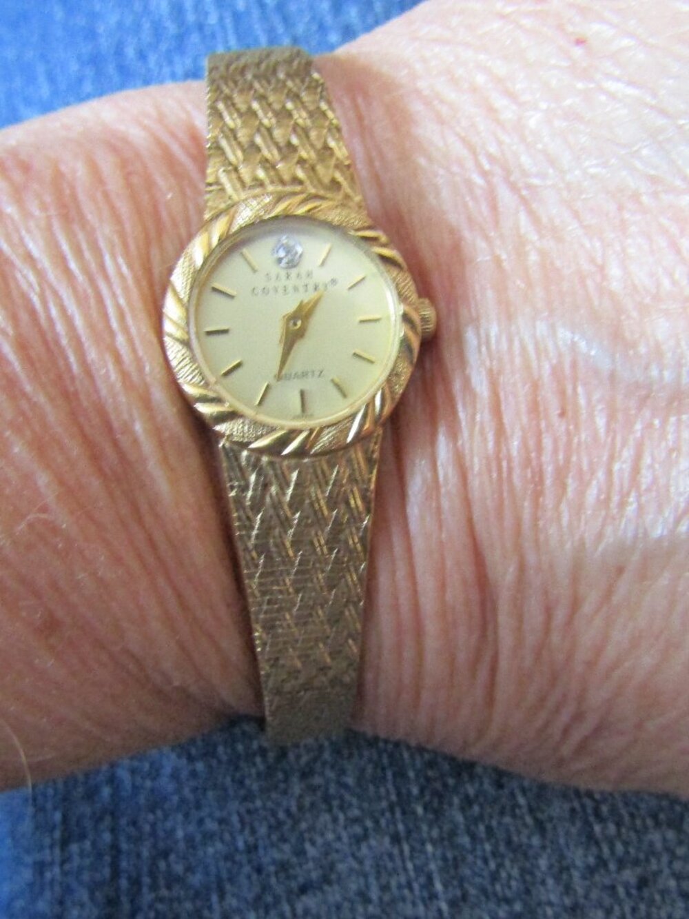 Vintage Sarah Coventry Women's Quartz Watch Diamond Chip Adjustable Band